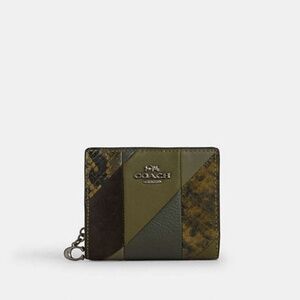 Coach Olive Snap Wallet With Patchwork And Snake Print Gunmetal NWT